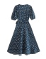 Fashion Blue Geometric Print V-neck Lace-up Dress