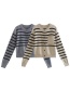 Fashion Grey Striped Crewneck Core Yarn Knit Sweater Cardigan