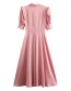 Fashion Pink Puff Sleeve Lapel Dress