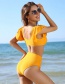 Fashion Yellow Solid Ruffle Drawstring Swimsuit