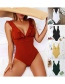 Fashion Brick Red Solid Color Flash V-neck One Piece Swimsuit