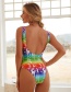 Fashion Marbling Polyester Print V-neck One Piece Swimsuit