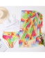 Fashion Leaf Bikini Polyester V-neck Split Swimsuit Tie-dye Cover-up Three-piece Set