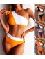 Fashion Orange And White Color Matching Polyester Colorblock Ruffle One-shoulder Split Swimsuit