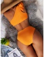 Fashion Orange And White Color Matching Polyester Colorblock Ruffle One-shoulder Split Swimsuit