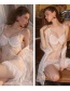 Fashion White (robe + Belt) Polyester Lace Embroidered Robe + Belt