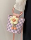 Fashion Pink Pu Geometric Checkerboard Ring Tote Crossbody Bag