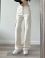 Fashion Creamy-white Cotton Multi-pocket Straight-leg Trousers