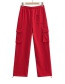 Fashion Red Solid Color Three-dimensional Pocket Lace-up Straight Sweatpants