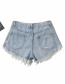 Fashion Grey Washed Frayed Denim Shorts