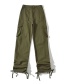 Fashion Army Green Ruched Straight-leg Cargo Trousers