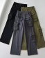 Fashion Army Green Solid Multi-pocket Cargo Straight Trousers