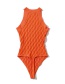 Fashion Orange Red Solid Color Three-dimensional Hollow Textured Knitted Bodysuit