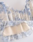 Fashion Light Blue Printed Fungus V-neck Slip Dress