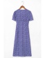 Fashion Purple Printed V-neck Single-breasted Dress