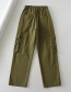 Fashion Army Green Washed Multi-pocket Straight-leg Work Trousers