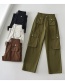 Fashion Army Green Washed Multi-pocket Straight-leg Work Trousers
