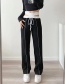 Fashion Black Double-waisted Panelled Neon-striped Straight-leg Pants