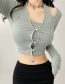 Fashion Grey Solid Color Fake Two-piece Halter Long Sleeve Top