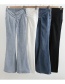 Fashion Dark Blue Washed V-waist Flared Denim Trousers