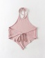 Fashion Pink Solid Color Halterneck Lace-up Vest