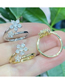 Fashion C Flower - Platinum Bronze Diamond Flower Pearl Open Ring