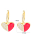 Fashion Pink Brass Gold Plated Zirconium Oil Drop Heart Hoop Earrings