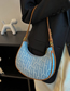 Fashion Light Blue Denim Paneled Monogrammed Shoulder Bag