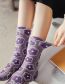 Fashion Purple White Flower Embossed Cotton Socks