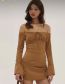 Fashion Brown Polyester Pleated One-shoulder Dress