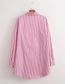 Fashion Pink Polyester Striped Button-up Shirt