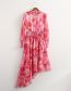 Fashion Pink Chiffon Tiered Print Dress