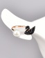 Fashion Rose Gold Titanium Diamond Swan Pearl Open Ring