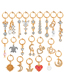 Fashion Rose Gold 15# (10pcs) Stainless Steel Diamond Heart Piercing Navel Ring