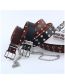 Fashion Single Row Corns Black (with Chain + Small Bag) Faux Leather Eyelet Chain Wide Belt