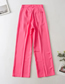 Fashion Rose Red Solid Pleated Straight Wide Leg Pants