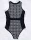 Fashion Black Polyester Print V-neck One Piece Swimsuit