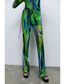 Fashion Green Printed Tulle Flared Trousers