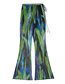 Fashion Green Printed Tulle Flared Trousers