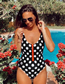 Fashion Black And White Dots Polka Dot Print Zip-up Swimsuit