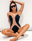 Fashion Black Polyester Mesh One Piece Swimsuit