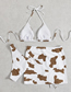 Fashion Brown Polyester Cow Print Halter Neck Lace-up Three-piece Swimsuit