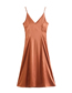 Fashion Orange V-neck Satin Slip Dress