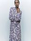 Fashion Blue Polyester Print Lapel Dress