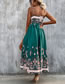 Fashion Green Polyester Print Lace-up V-neck Slip Dress