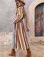 Fashion Brown Lapel Striped Print Neck Dress