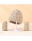 Fashion Khaki Wool Knitted Wool Ball Hood All-inclusive Glove Set