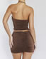 Fashion Brown Milk Silk Pleated Tank Top Skirt Set