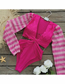 Fashion Rose Powder + Stripes Polyester Striped Puff Sleeve V-neck Cutout One-piece Swimsuit