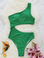 Fashion Green Solid One-shoulder Cutout One-piece Swimsuit